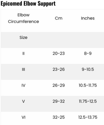 Epicomed Elbow Support Size Chart - SKU K400212