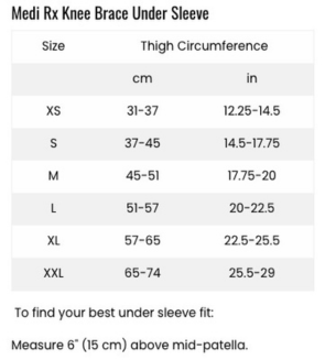 Knee Brace Undersleeve Size Chart - SKU GE09001