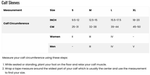 Ultralight Calf Sleeves, Women Size Chart - SKU WS400Y2