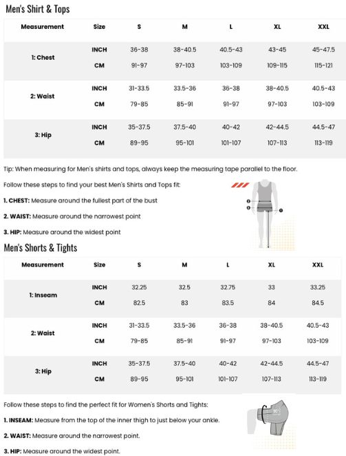 The Run Support Shorts, Men Size Chart - SKU W2115T4