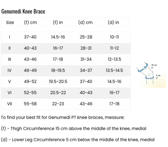 Genumedi PT Knee Support Size Chart - SKU K142221