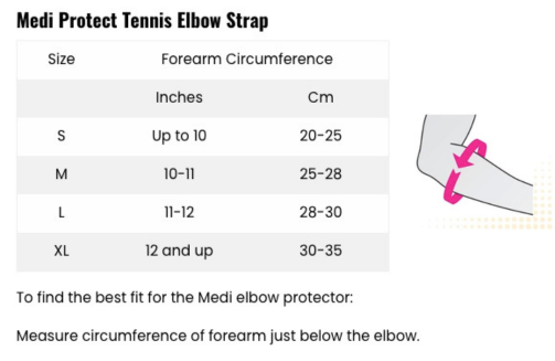 Protect Tennis Elbow Strap Size Chart - SKU 87652