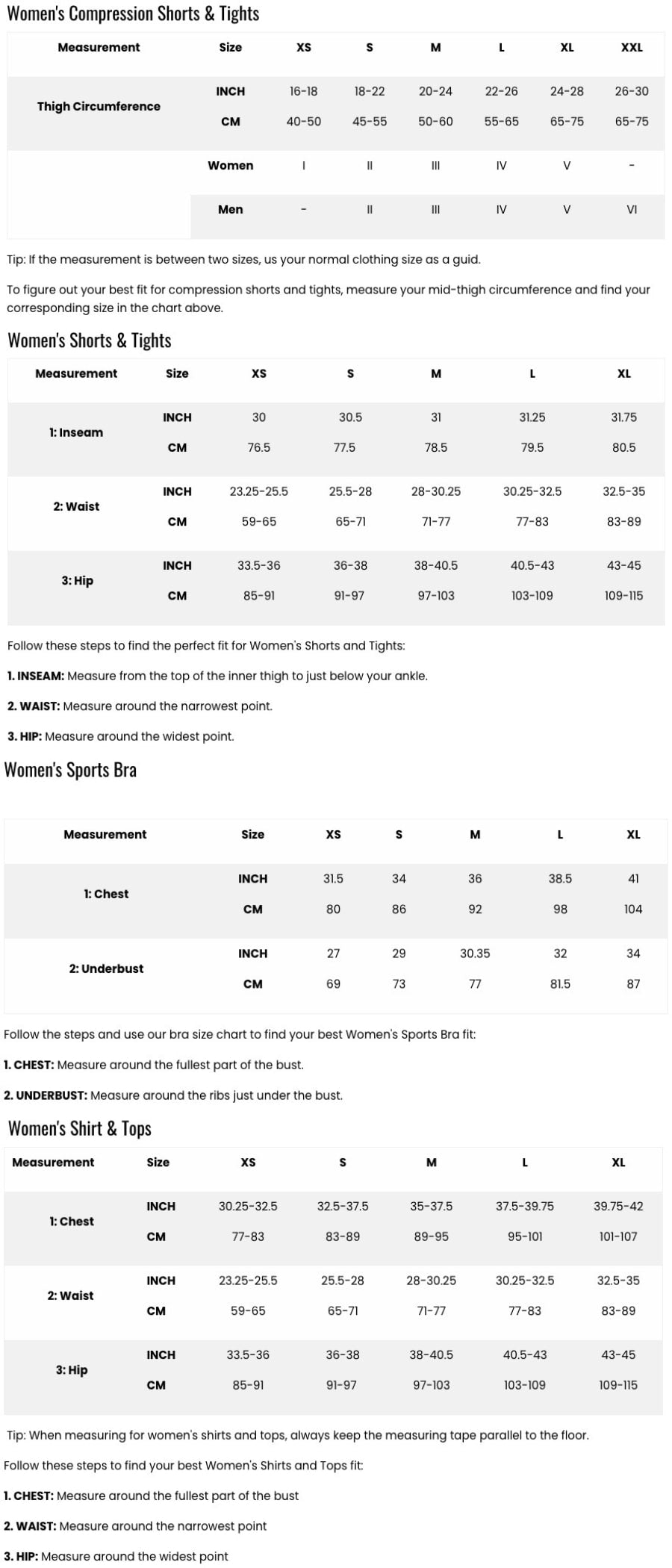 The Run Shirt 4.0, Women Size Chart - SKU W3A3051