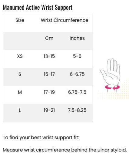 Manumed active Wrist Support, Silver Size Chart - SKU K412212